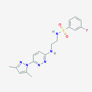 molecular formula C17H19FN6O2S B504413 N-(2-((6-(3,5-dimethyl-1H-pyrazol-1-yl)pyridazin-3-yl)amino)ethyl)-3-fluorobenzenesulfonamide 