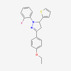 molecular formula C21H19FN2OS B5044131 3-(4-ethoxyphenyl)-1-(2-fluorophenyl)-5-(2-thienyl)-4,5-dihydro-1H-pyrazole 