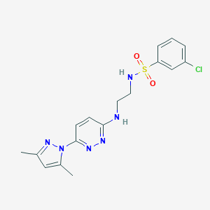 molecular formula C17H19ClN6O2S B504415 3-chloro-N-(2-((6-(3,5-dimethyl-1H-pyrazol-1-yl)pyridazin-3-yl)amino)ethyl)benzenesulfonamide 