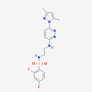 molecular formula C17H18F2N6O2S B504417 N-(2-((6-(3,5-dimethyl-1H-pyrazol-1-yl)pyridazin-3-yl)amino)ethyl)-2,4-difluorobenzenesulfonamide 