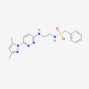 molecular formula C18H22N6O2S B504418 N-(2-{[6-(3,5-dimethyl-1H-pyrazol-1-yl)-3-pyridazinyl]amino}ethyl)(phenyl)methanesulfonamide 