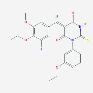 molecular formula C22H21IN2O5S B5044189 5-(4-ethoxy-3-iodo-5-methoxybenzylidene)-1-(3-ethoxyphenyl)-2-thioxodihydro-4,6(1H,5H)-pyrimidinedione 