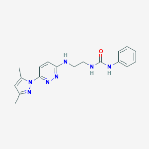 molecular formula C18H21N7O B504420 N-(2-{[6-(3,5-dimethyl-1H-pyrazol-1-yl)-3-pyridazinyl]amino}ethyl)-N'-phenylurea 