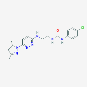 molecular formula C18H20ClN7O B504421 N-(4-chlorophenyl)-N'-(2-{[6-(3,5-dimethyl-1H-pyrazol-1-yl)-3-pyridazinyl]amino}ethyl)urea 