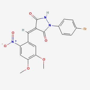 molecular formula C18H14BrN3O6 B5044260 (4Z)-1-(4-bromophenyl)-4-[(4,5-dimethoxy-2-nitrophenyl)methylidene]pyrazolidine-3,5-dione 