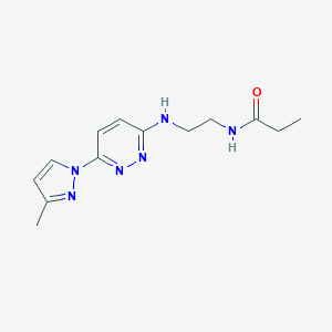 molecular formula C13H18N6O B504431 N-(2-((6-(3-methyl-1H-pyrazol-1-yl)pyridazin-3-yl)amino)ethyl)propionamide 