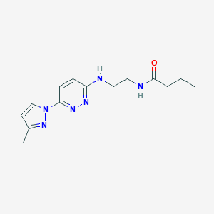 molecular formula C14H20N6O B504432 N-(2-((6-(3-methyl-1H-pyrazol-1-yl)pyridazin-3-yl)amino)ethyl)butyramide 