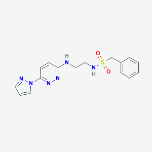 molecular formula C16H18N6O2S B504434 phenyl-N-(2-{[6-(1H-pyrazol-1-yl)-3-pyridazinyl]amino}ethyl)methanesulfonamide 