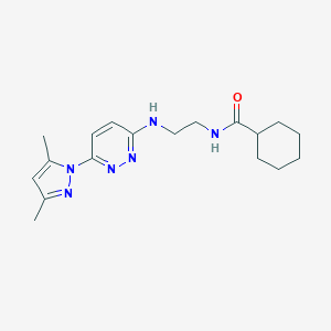molecular formula C18H26N6O B504449 N-(2-((6-(3,5-dimethyl-1H-pyrazol-1-yl)pyridazin-3-yl)amino)ethyl)cyclohexanecarboxamide 
