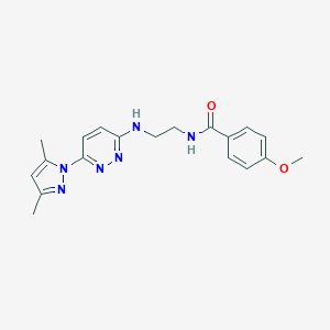 molecular formula C19H22N6O2 B504455 N-(2-((6-(3,5-dimethyl-1H-pyrazol-1-yl)pyridazin-3-yl)amino)ethyl)-4-methoxybenzamide 