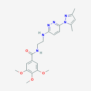 molecular formula C21H26N6O4 B504459 N-(2-((6-(3,5-dimethyl-1H-pyrazol-1-yl)pyridazin-3-yl)amino)ethyl)-3,4,5-trimethoxybenzamide 