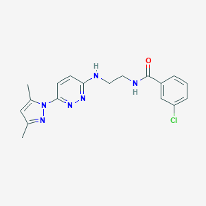 molecular formula C18H19ClN6O B504464 3-chloro-N-(2-((6-(3,5-dimethyl-1H-pyrazol-1-yl)pyridazin-3-yl)amino)ethyl)benzamide 