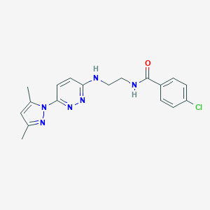 molecular formula C18H19ClN6O B504465 4-chloro-N-(2-((6-(3,5-dimethyl-1H-pyrazol-1-yl)pyridazin-3-yl)amino)ethyl)benzamide 