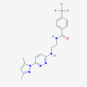 molecular formula C19H19F3N6O B504469 N-(2-((6-(3,5-dimethyl-1H-pyrazol-1-yl)pyridazin-3-yl)amino)ethyl)-4-(trifluoromethyl)benzamide 