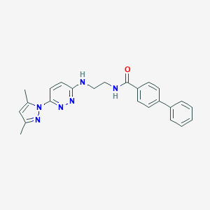 molecular formula C24H24N6O B504470 N-(2-{[6-(3,5-dimethyl-1H-pyrazol-1-yl)-3-pyridazinyl]amino}ethyl)[1,1'-biphenyl]-4-carboxamide 