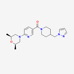 molecular formula C21H29N5O2 B5044763 (2R*,6S*)-2,6-dimethyl-4-(5-{[4-(1H-pyrazol-1-ylmethyl)-1-piperidinyl]carbonyl}-2-pyridinyl)morpholine 