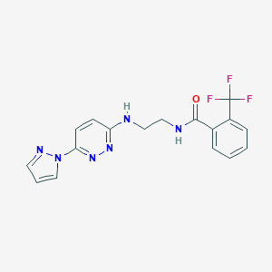 molecular formula C17H15F3N6O B504478 N-(2-((6-(1H-pyrazol-1-yl)pyridazin-3-yl)amino)ethyl)-2-(trifluoromethyl)benzamide 