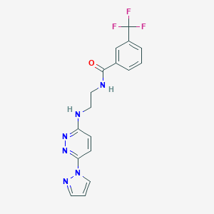 molecular formula C17H15F3N6O B504479 N-(2-((6-(1H-pyrazol-1-yl)pyridazin-3-yl)amino)ethyl)-3-(trifluoromethyl)benzamide 