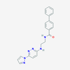 molecular formula C22H20N6O B504480 N-(2-{[6-(1H-pyrazol-1-yl)-3-pyridazinyl]amino}ethyl)[1,1'-biphenyl]-4-carboxamide 