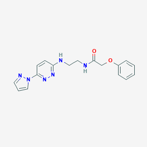 molecular formula C17H18N6O2 B504481 2-phenoxy-N-(2-{[6-(1H-pyrazol-1-yl)-3-pyridazinyl]amino}ethyl)acetamide 