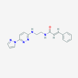 molecular formula C18H18N6O B504484 N-(2-((6-(1H-pyrazol-1-yl)pyridazin-3-yl)amino)ethyl)cinnamamide 