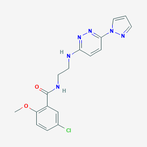 molecular formula C17H17ClN6O2 B504489 5-chloro-2-methoxy-N-(2-{[6-(1H-pyrazol-1-yl)-3-pyridazinyl]amino}ethyl)benzamide 