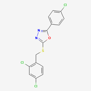 molecular formula C15H9Cl3N2OS B5044904 2-(4-chlorophenyl)-5-[(2,4-dichlorobenzyl)thio]-1,3,4-oxadiazole 