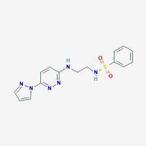 molecular formula C15H16N6O2S B504491 N-(2-((6-(1H-pyrazol-1-yl)pyridazin-3-yl)amino)ethyl)benzenesulfonamide 