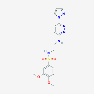 molecular formula C17H20N6O4S B504494 3,4-dimethoxy-N-(2-{[6-(1H-pyrazol-1-yl)-3-pyridazinyl]amino}ethyl)benzenesulfonamide 
