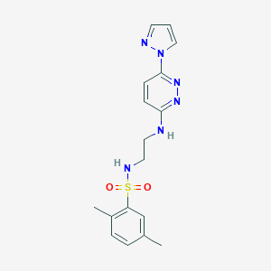molecular formula C17H20N6O2S B504495 2,5-dimethyl-N-(2-{[6-(1H-pyrazol-1-yl)-3-pyridazinyl]amino}ethyl)benzenesulfonamide 