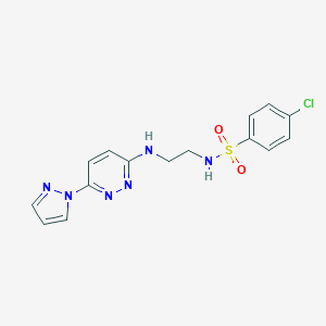 molecular formula C15H15ClN6O2S B504497 4-chloro-N-(2-{[6-(1H-pyrazol-1-yl)-3-pyridazinyl]amino}ethyl)benzenesulfonamide 