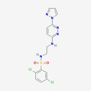 molecular formula C15H14Cl2N6O2S B504498 2,5-dichloro-N-(2-{[6-(1H-pyrazol-1-yl)-3-pyridazinyl]amino}ethyl)benzenesulfonamide 
