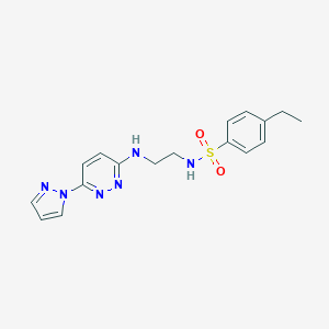 molecular formula C17H20N6O2S B504502 4-ethyl-N-(2-{[6-(1H-pyrazol-1-yl)-3-pyridazinyl]amino}ethyl)benzenesulfonamide 