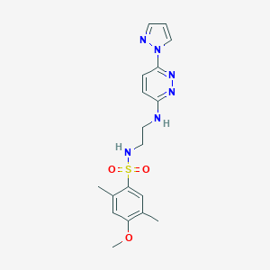 molecular formula C18H22N6O3S B504503 4-methoxy-2,5-dimethyl-N-(2-{[6-(1H-pyrazol-1-yl)-3-pyridazinyl]amino}ethyl)benzenesulfonamide 