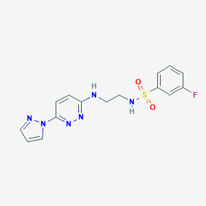 molecular formula C15H15FN6O2S B504507 3-fluoro-N-(2-{[6-(1H-pyrazol-1-yl)-3-pyridazinyl]amino}ethyl)benzenesulfonamide 