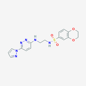 molecular formula C17H18N6O4S B504510 N-(2-((6-(1H-pyrazol-1-yl)pyridazin-3-yl)amino)ethyl)-2,3-dihydrobenzo[b][1,4]dioxine-6-sulfonamide 