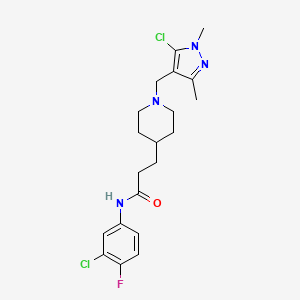 molecular formula C20H25Cl2FN4O B5045137 3-{1-[(5-chloro-1,3-dimethyl-1H-pyrazol-4-yl)methyl]-4-piperidinyl}-N-(3-chloro-4-fluorophenyl)propanamide 