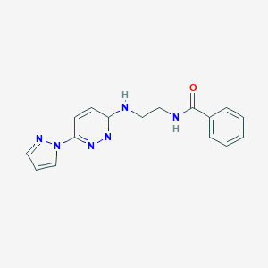 molecular formula C16H16N6O B504518 N-(2-((6-(1H-pyrazol-1-yl)pyridazin-3-yl)amino)ethyl)benzamide 