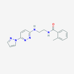 molecular formula C17H18N6O B504519 2-methyl-N-(2-{[6-(1H-pyrazol-1-yl)-3-pyridazinyl]amino}ethyl)benzamide 