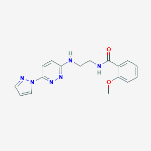 molecular formula C17H18N6O2 B504522 2-methoxy-N-(2-{[6-(1H-pyrazol-1-yl)-3-pyridazinyl]amino}ethyl)benzamide 