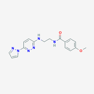 molecular formula C17H18N6O2 B504524 4-methoxy-N-(2-{[6-(1H-pyrazol-1-yl)-3-pyridazinyl]amino}ethyl)benzamide 