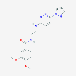 molecular formula C18H20N6O3 B504526 3,4-dimethoxy-N-(2-{[6-(1H-pyrazol-1-yl)-3-pyridazinyl]amino}ethyl)benzamide 