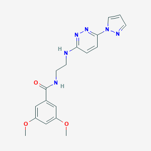 molecular formula C18H20N6O3 B504527 3,5-dimethoxy-N-(2-{[6-(1H-pyrazol-1-yl)-3-pyridazinyl]amino}ethyl)benzamide 