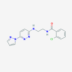 molecular formula C16H15ClN6O B504532 2-chloro-N-(2-{[6-(1H-pyrazol-1-yl)-3-pyridazinyl]amino}ethyl)benzamide 