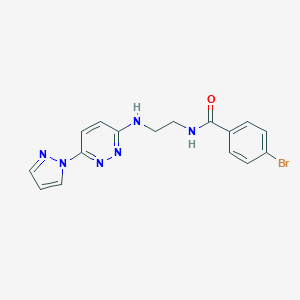 molecular formula C16H15BrN6O B504534 4-bromo-N-(2-{[6-(1H-pyrazol-1-yl)-3-pyridazinyl]amino}ethyl)benzamide 