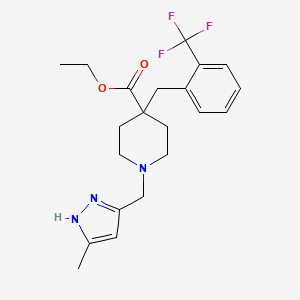 ethyl 1-[(5-methyl-1H-pyrazol-3-yl)methyl]-4-[[2-(trifluoromethyl)phenyl]methyl]piperidine-4-carboxylate