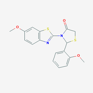 molecular formula C18H16N2O3S2 B504546 3-(6-Methoxy-1,3-benzothiazol-2-yl)-2-(2-methoxyphenyl)-1,3-thiazolidin-4-one 