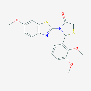 molecular formula C19H18N2O4S2 B504547 2-(2,3-Dimethoxyphenyl)-3-(6-methoxy-1,3-benzothiazol-2-yl)-1,3-thiazolidin-4-one 