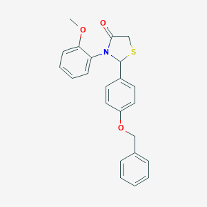 molecular formula C23H21NO3S B504551 2-[4-(Benzyloxy)phenyl]-3-(2-methoxyphenyl)-1,3-thiazolidin-4-one 