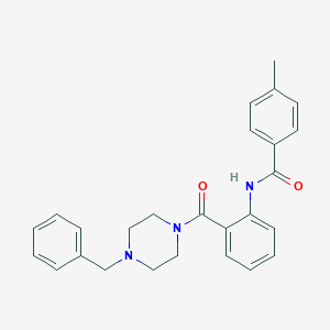 molecular formula C26H27N3O2 B504570 N-{2-[(4-benzyl-1-piperazinyl)carbonyl]phenyl}-4-methylbenzamide 